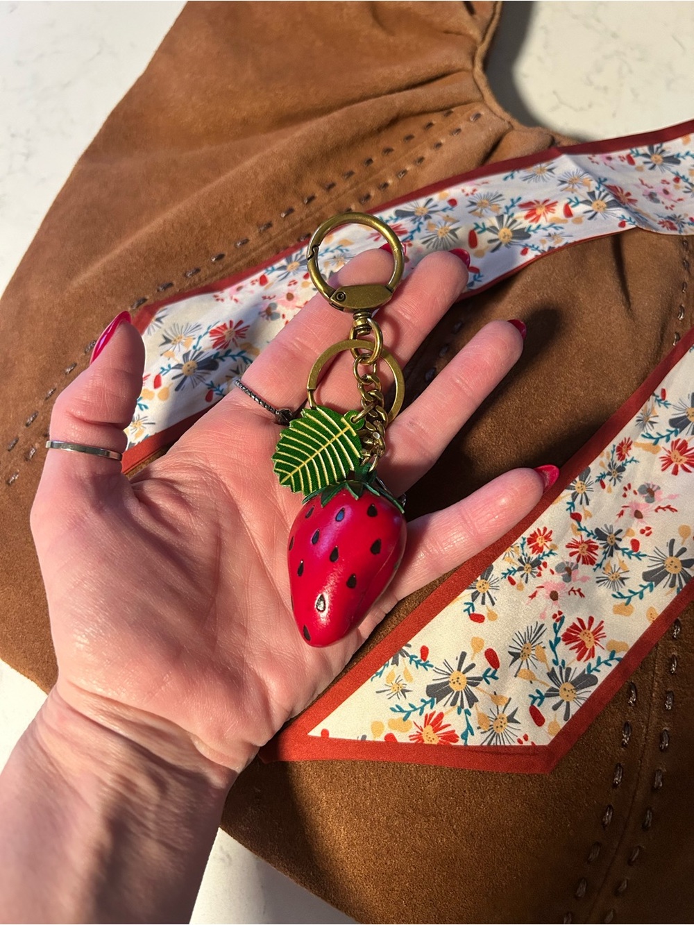 Free People Skadi Suede Scrunch
Tote Hobo Shoulder Bag-Strawberry Charm & Scarf - Picture 4 of 16